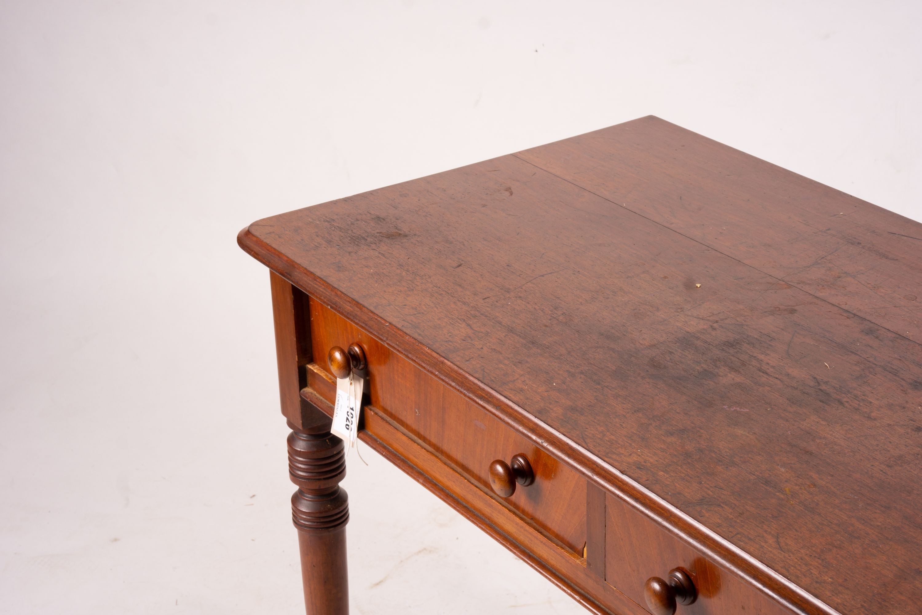 A Victorian mahogany two drawer side table, width 106cm, depth 52cm, height 73cm